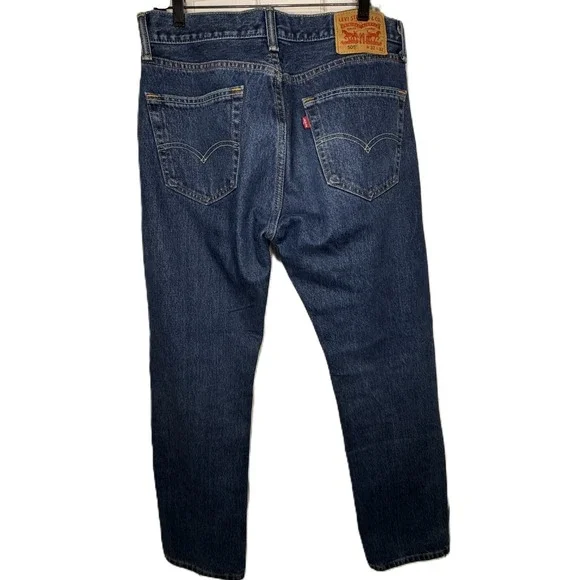 Levis 505 Regular Fit Straight Leg Jeans Mens 32x32 Dark Wash Blue Denim Grunge - Picture 2 of 12